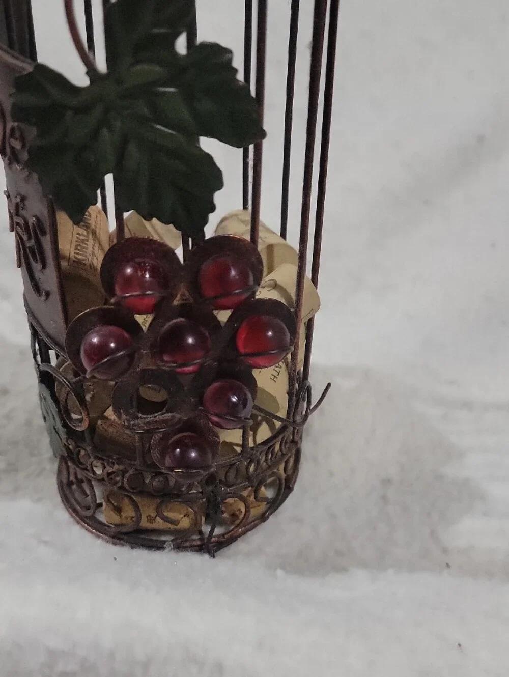 Decorative Wine Cork Holder Bottle - Copper Tone with Red Berry Accents
